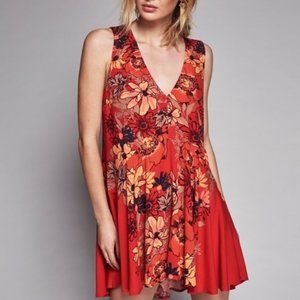 Free People Red Floral Tunic Dress Med